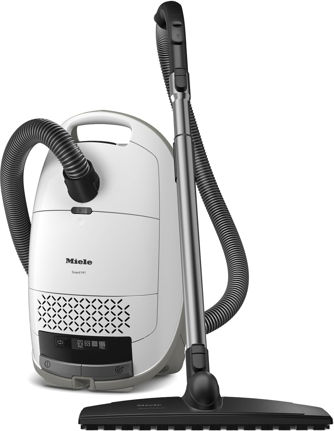 Miele New Guard M1 Parquet XL Bagged Canister Vacuum Cleaner with AirClean Plus Filter, AllTeQ Universal Floorhead, and Parquet Twister XL Floorbrush, LED Icon Display, in Brilliant White Miele Guard M1 Brilliant White - Image 1 of 10