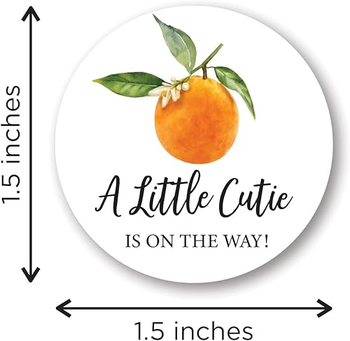 Calcomanías redondas de 1.5 pulgadas para baby shower con texto en inglés "A Little Cutie is On The Way" - Juego de 60
