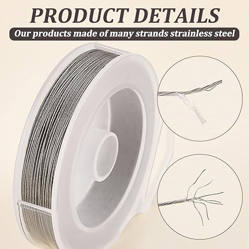 Miniatura 4 de BENECREAT Alambre de cuentas de cola de tigre de 300 pies, 0.018 pulgadas0.018in, alambre de cuerda de 7 hebras para hacer collares y pulseras