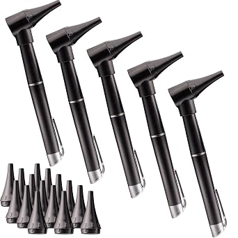 NovaMedic Pocket Otoscope Kit Pack of 5 LED Ear Scopes with 3 Sizes of Replacement Specula Tips Diagnostic Otoscope for Ear Examinations by Doctors, Nurses, EMTs & Medical Students