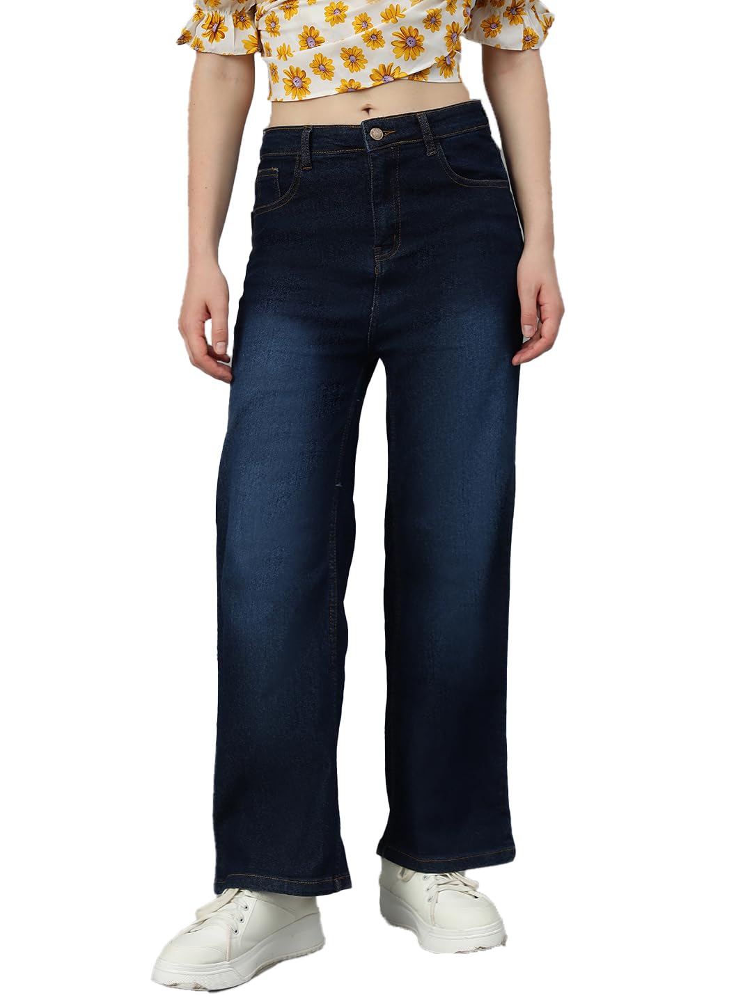 kotty Womens Solid High Rise Cotton Lycra Blend Relaxed Fit Jeans-picture-48