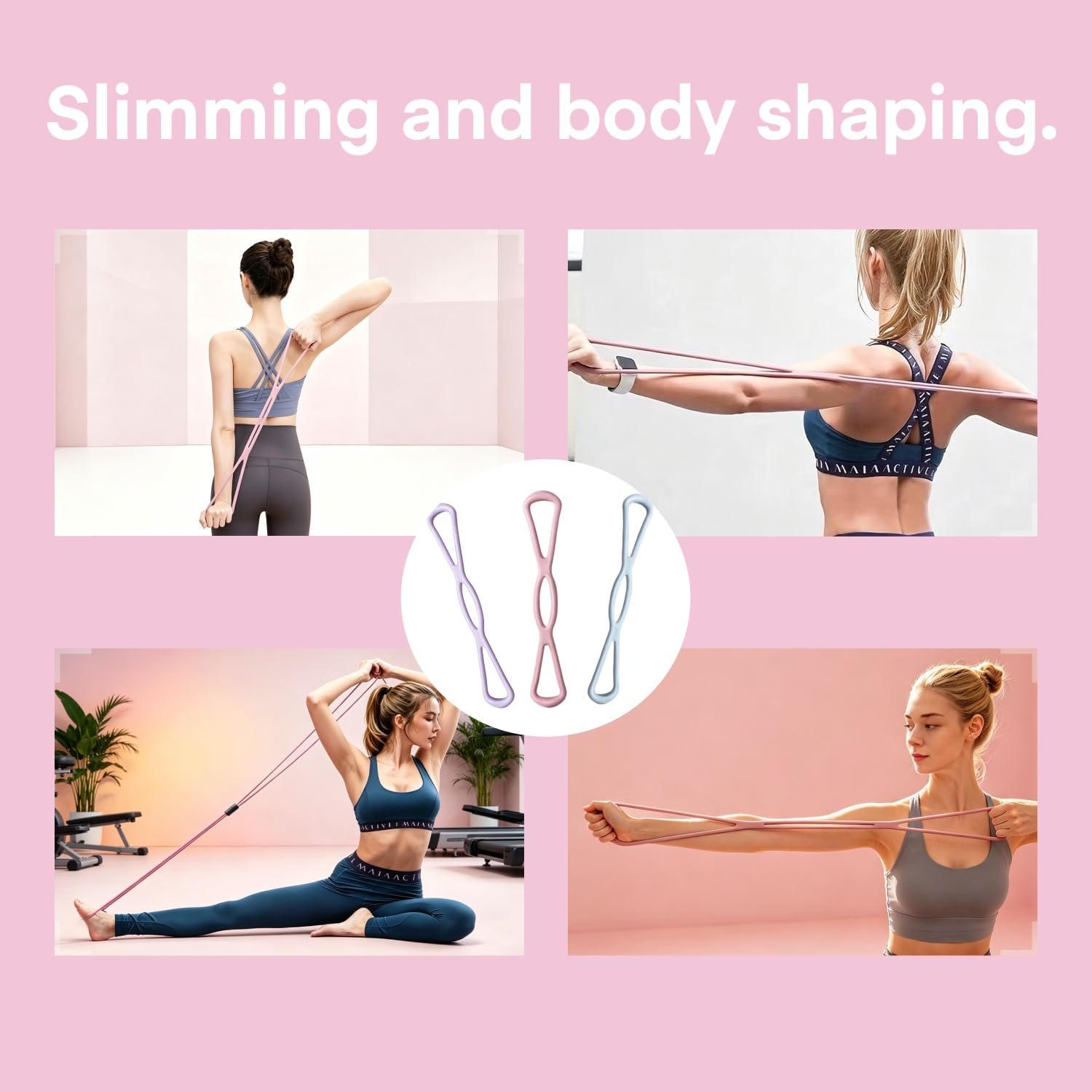 Figure 8 Resistance Bands with Handles, Silicone Exercise Bands for Women Men, Arm Back Shoulder Training, Resistance Band Figure or Working Out, Non-Slip Handles, Home Gym, Yoga