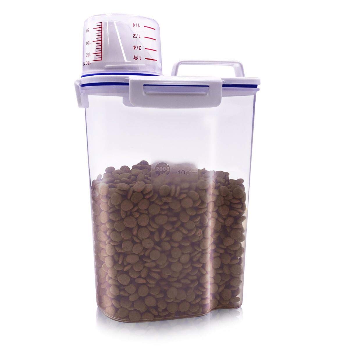 Pet Food Storage Container, Small Dog Food Container Airtight Plastic Dispenser with Graduated Measuring Cup, Pourable Spout and Portable Collapsible Dog Bowl for Cats Birds Seed