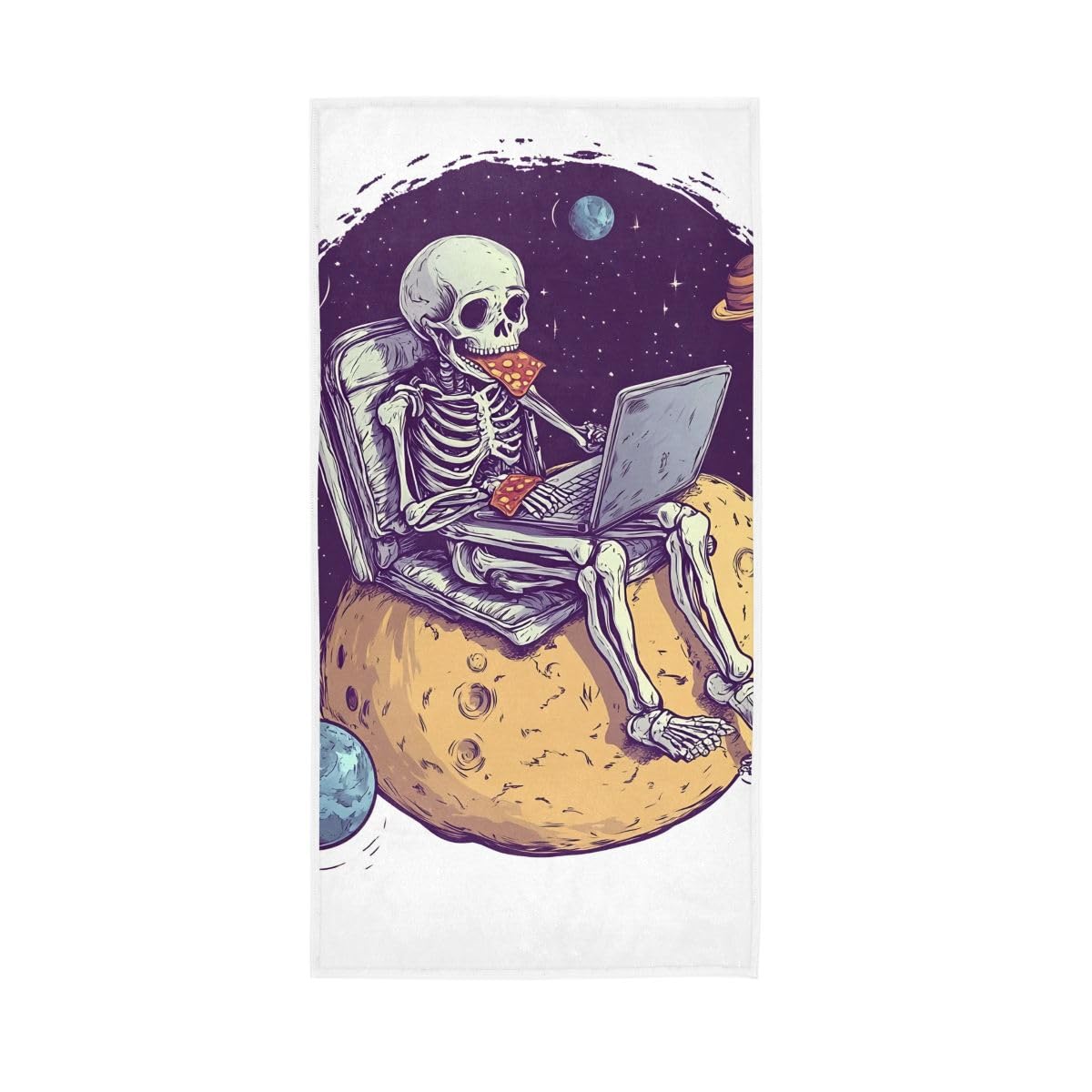 LSRCPD Skeleton on Moon Hand Towel, Lightweight Towels for Bathroom, Gym, Hotel, Spa 15 x 30 Inches