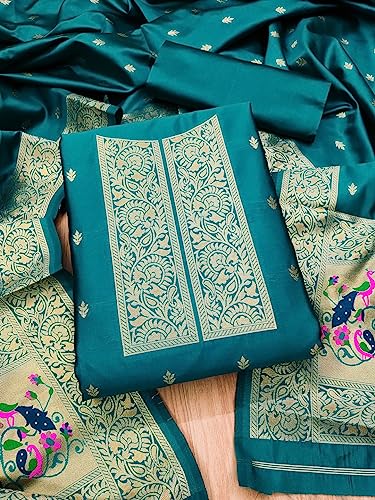 Image of Pandadi Women's Banarasi Paithani Woven Design Dress Material