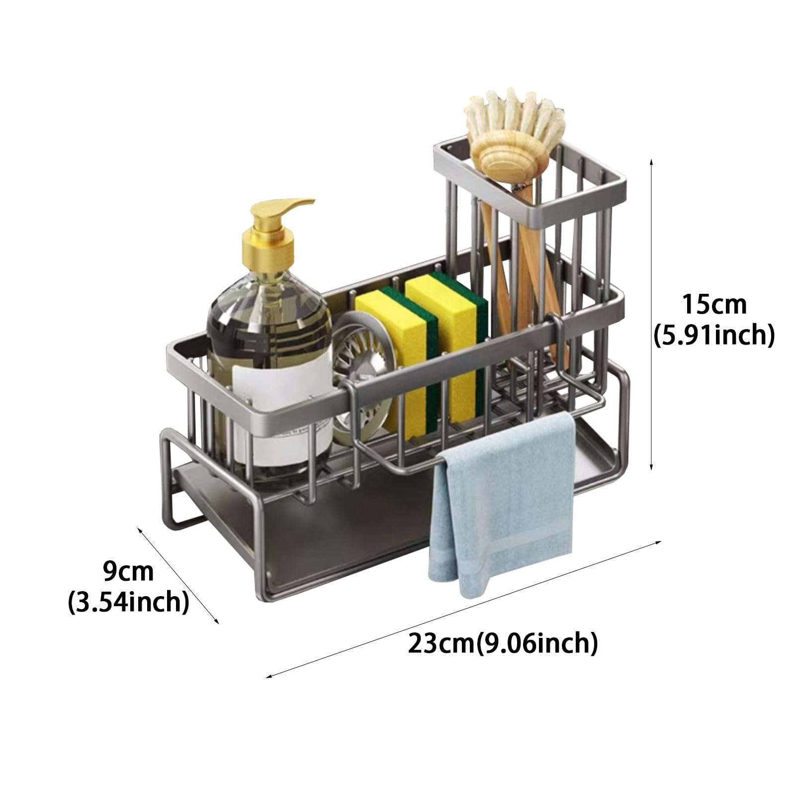 Porta Spugna E Organizer Da Cucina In Metallo Antiscivolo – 3 Scomparti, Fissaggio Al Rubinetto, Acciaio Anti-ruggine, Dimensioni 16,5x13,5x12,5 Cm