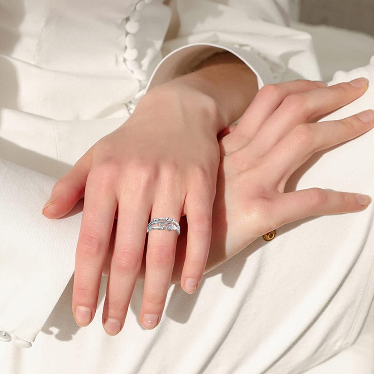 Anxiety Rings for Women Men Unisex Adjustable 925 Sterling Silver Fidget Love Rings for Anxiety Stress Worry Spinning Bead Rings