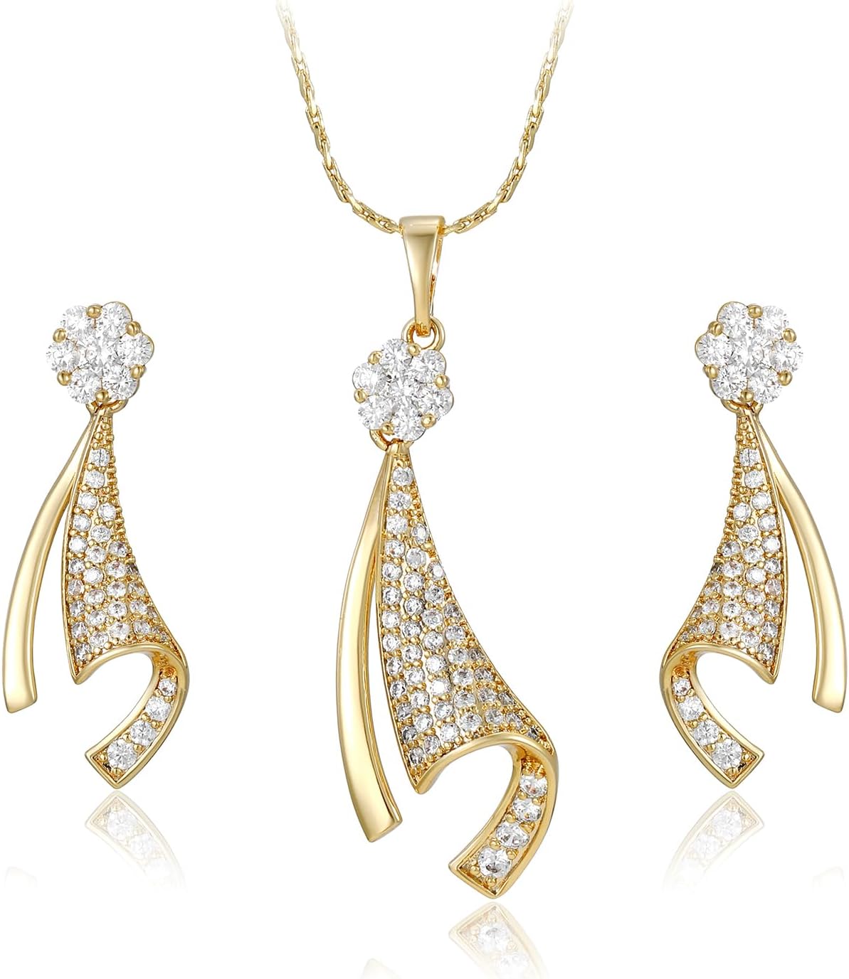 XUPING18K Gold Plated Jewelry Sets for Women Cubic Zirconia Necklace Earrings Set Crystal Pendant With Matching Crystal Pave And a Delicate Plated Gold Chain Fashion Jewelry Gift, Copper Alloy