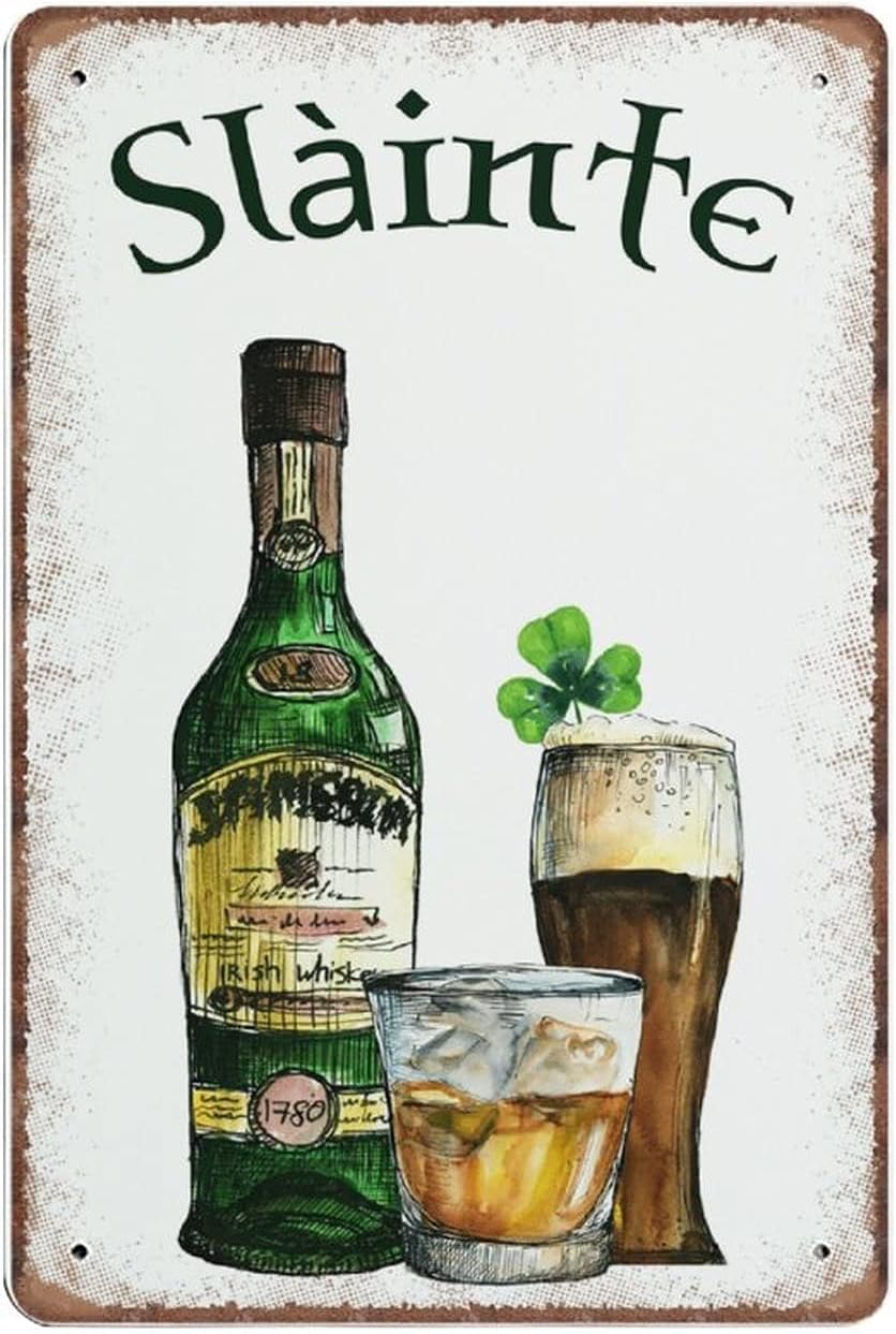 Slainte - Ireland Scotland Cheers - Tin Sign, Retro Vintage Metal Sign Poster, Pub Bar Kitchen Garden Bathroom, Home, Plaque, Decorative Wall Art, 2 Sizes (A4)