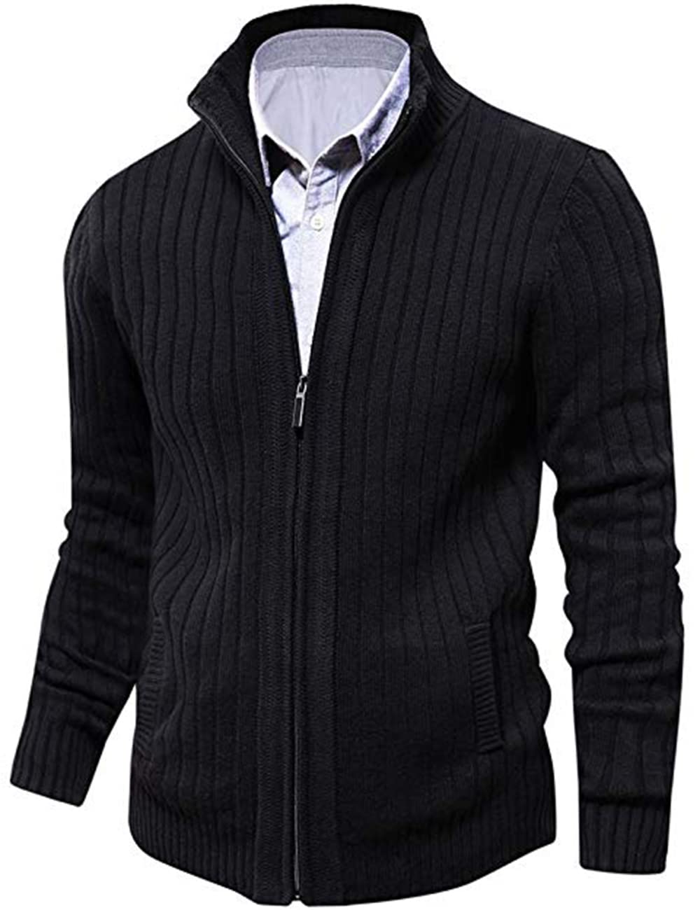 aoli ray Uomo Maniche Lunghe Cardigan Sweaters Inverno Cerniera Maglione con 2 Tasche