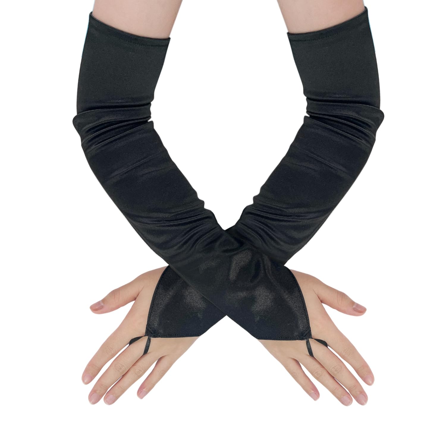 Gants Longs En Satin Dentelle Sans Doigts Femme - Pour Mariage, Soirée, Années 1920, Noël, Halloween (longueur ~53 Cm)