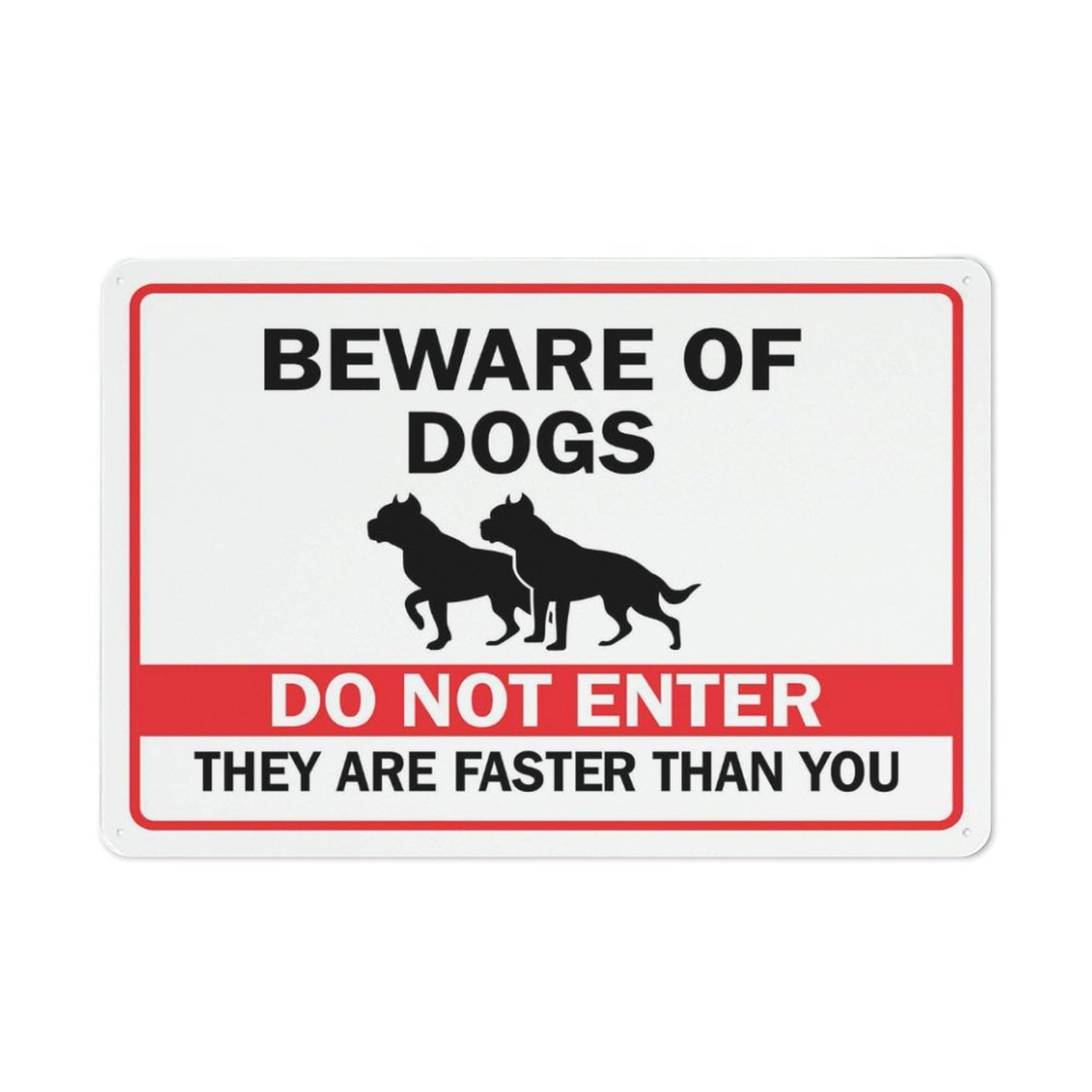 Peiyeety A07 Beware Of Dogs Doenter They Are Faster Than You Sign 12X8 Inches Metal Aluminum Signs, Weather Resistant, Weatherproof, Indoor Or Outdoor