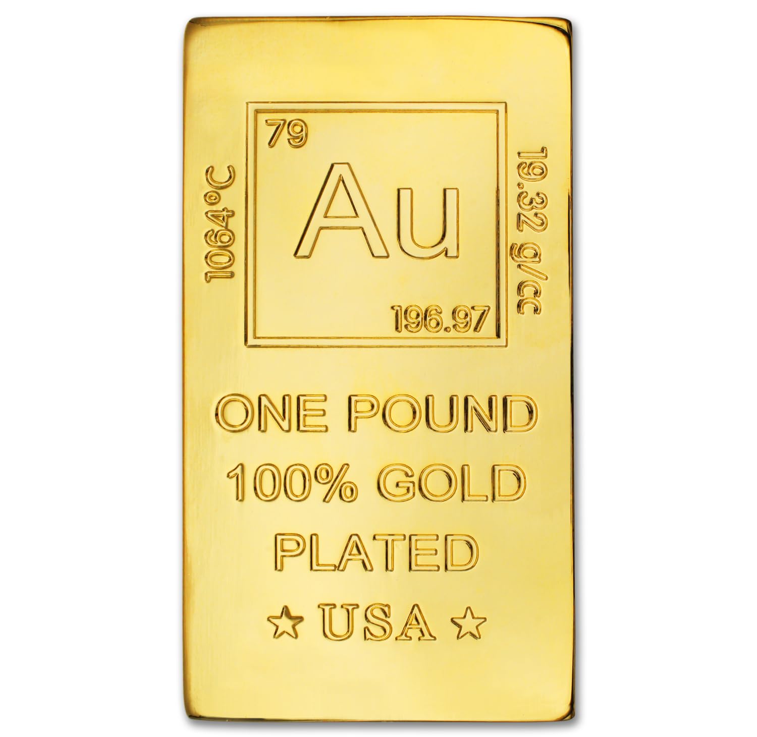 1 lb Gold Plated Bar (Flat Style) 18K Paperweight - Element Design with Certificate of Authenticity