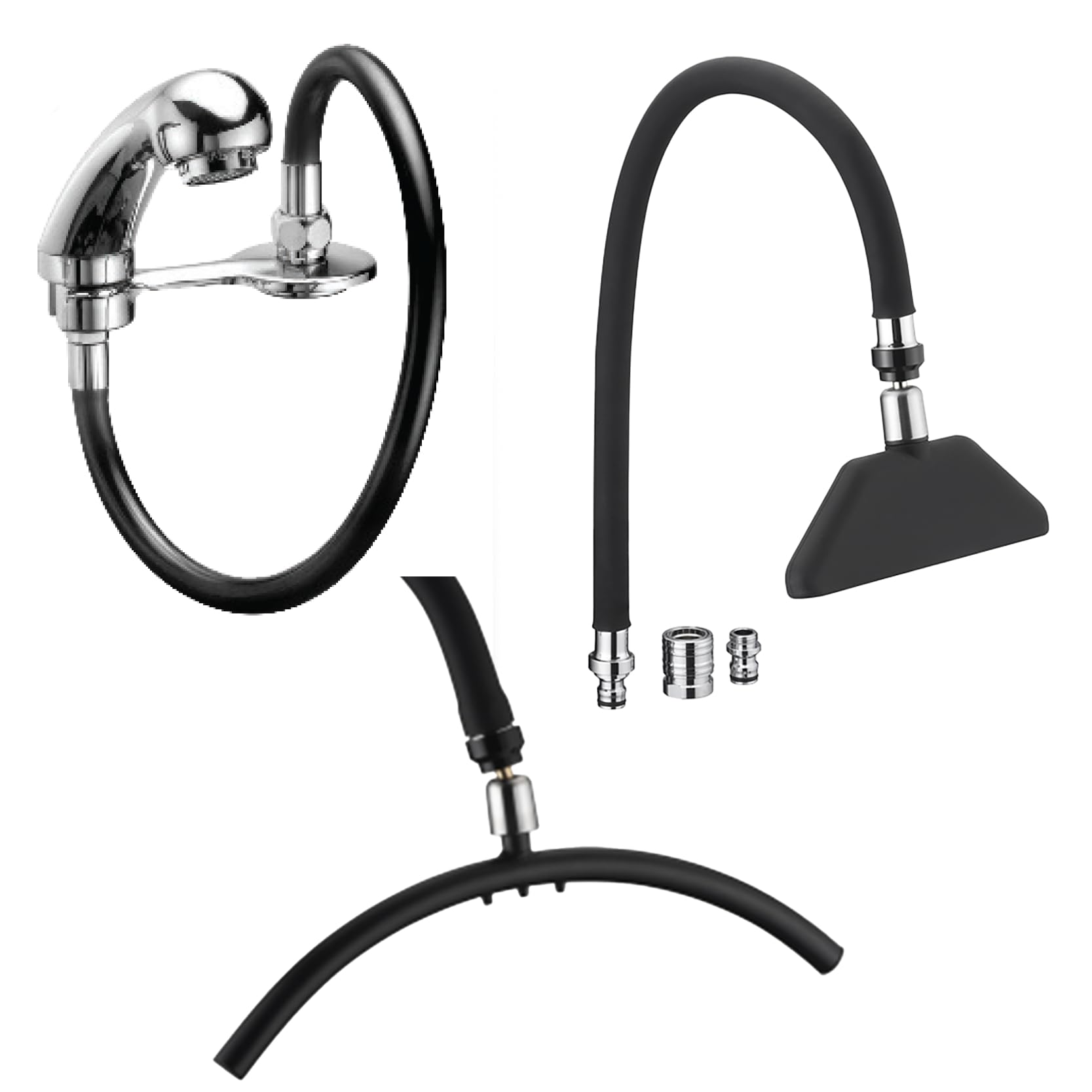 DOCCETTA LAVANDINO KIT UNIVERSALE COMPLETO doccetta classica con acqua-stop e 2 soffioni TUBO FLESSIBILE PER LAVATESTA PARRUCCHIERE - BARBIERE -
