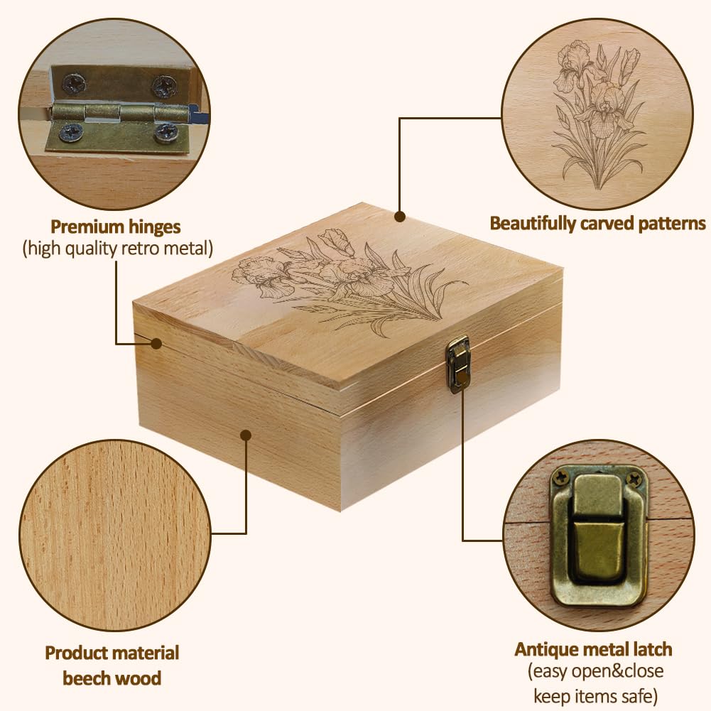 arricraft 1Pc Boîte de Souvenirs en Bois Coffret Baptême, Motif D'iris