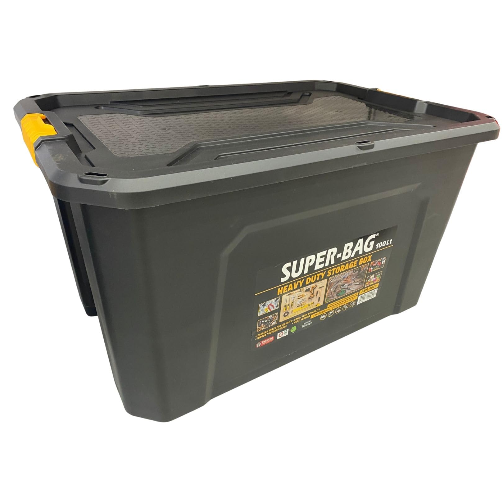 Super Bag 100 L Kapaklı Saklama Kutusu, Ağır Hizmet Plastik Depolama Kutusu, Çok Amaçlı Eşya Düzenleme ve Saklama Kabı, Darbeye Dayanıklı, Ev Garaj Depo Kullanımı, ASR-4040