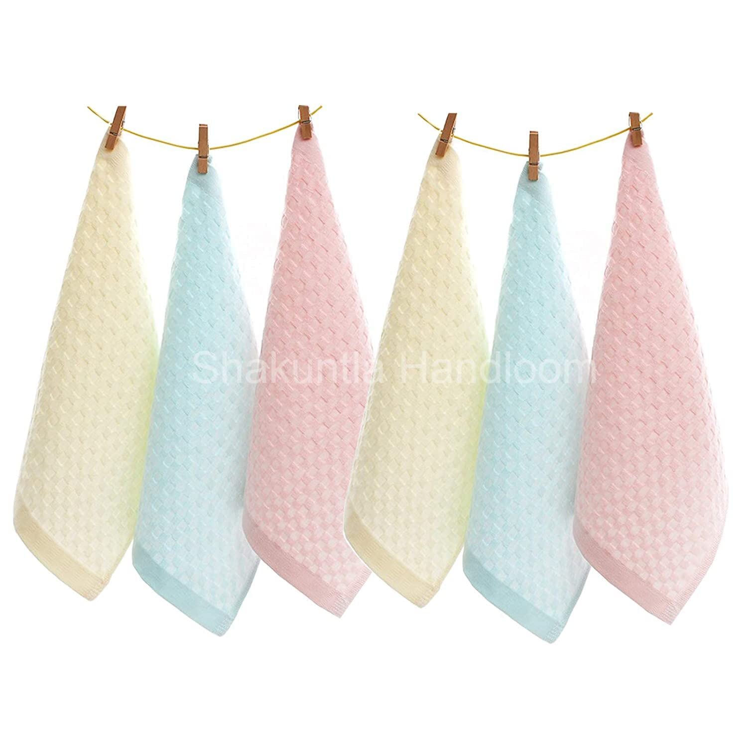 Shakuntala Handloom Women's Cotton Face Towels hankies Dual Check Print Pack of 6 (Multicolor, Size 25X25cm)-image-34