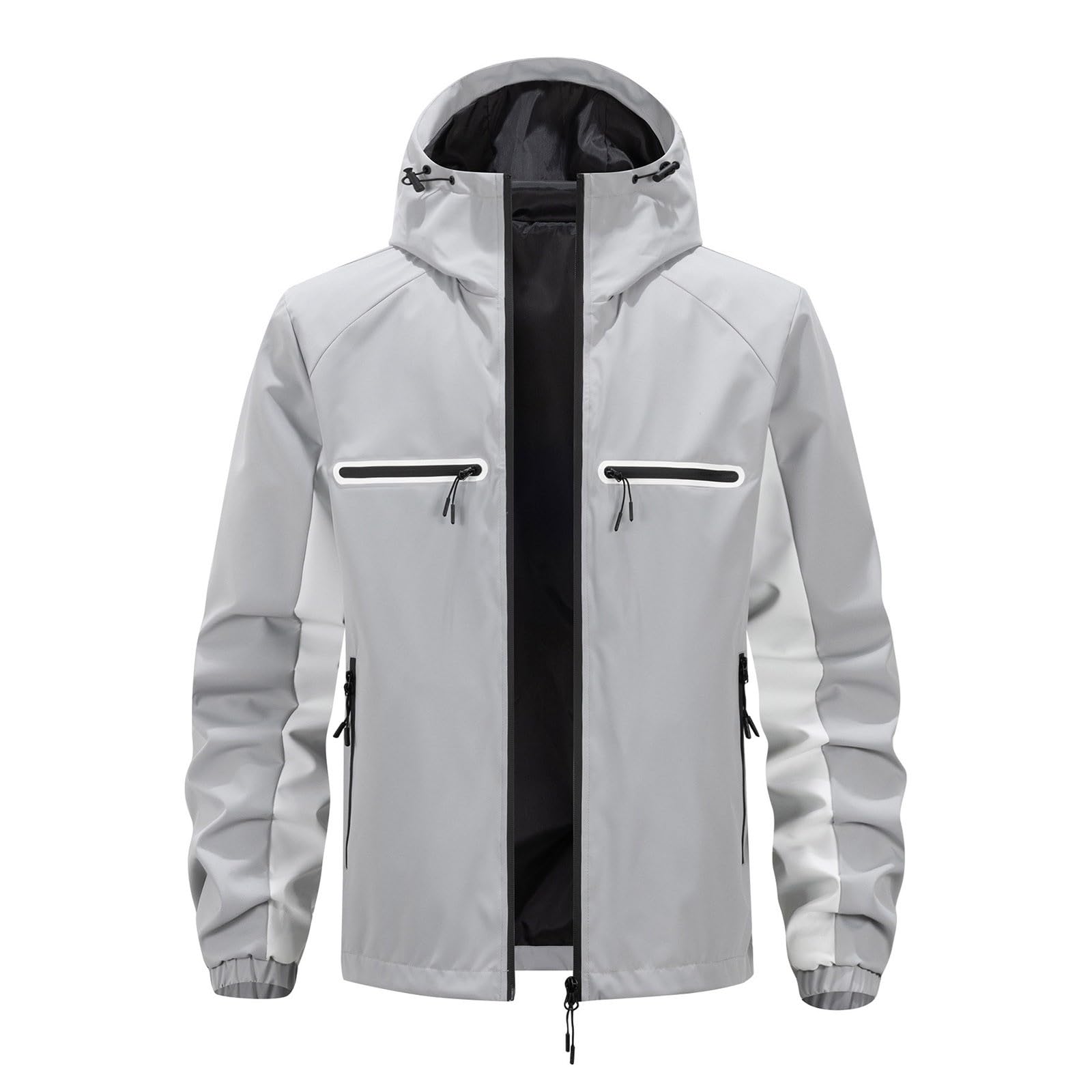 Generisch Giacca con cappuccio da uomo, per il tempo libero, per attività all'aria aperta, patchwork, giacca softshell per le mezze stagioni, giacca funzionale