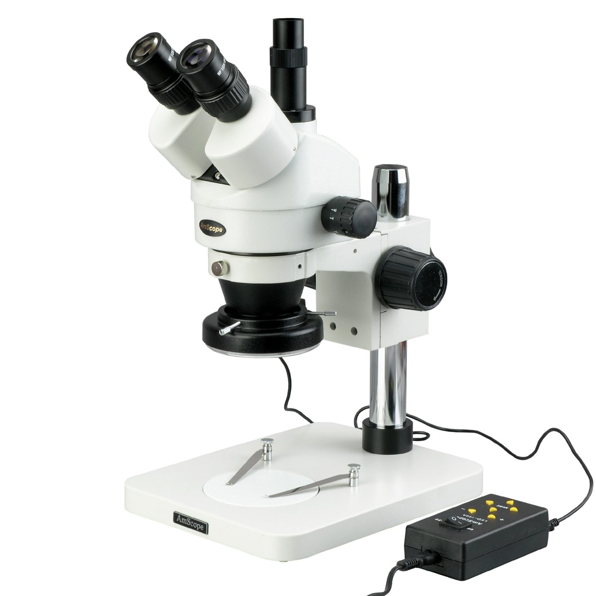 AmScope sm-1tsy-144 a 7 x -90 X trinocular inspección Zoom microscopio estéreo con 144-LED 4-Zone luz