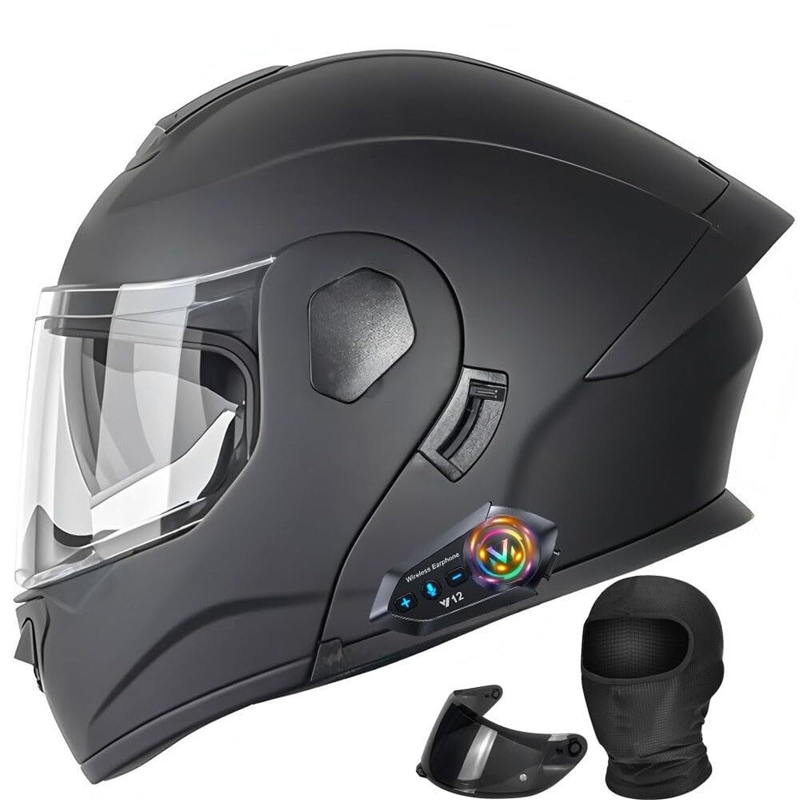 Casco da moto flip-up Bluetooth dal design modulare, integrale con doppia visiera, microfono antirumore, certificato ECE, fodera traspirante e confortevole, ideale for scooter, cruiser e moto da turis