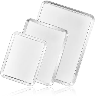 Cookie Sheet Baking Sheet Set of 3, Bastwe Commercial Grade Stainless Steel Baking Pan, Professional Bakeware Oven Tray, Healthy & Non-toxic, Rust Free & Mirror Finish, Easy Clean & Dishwasher Safe