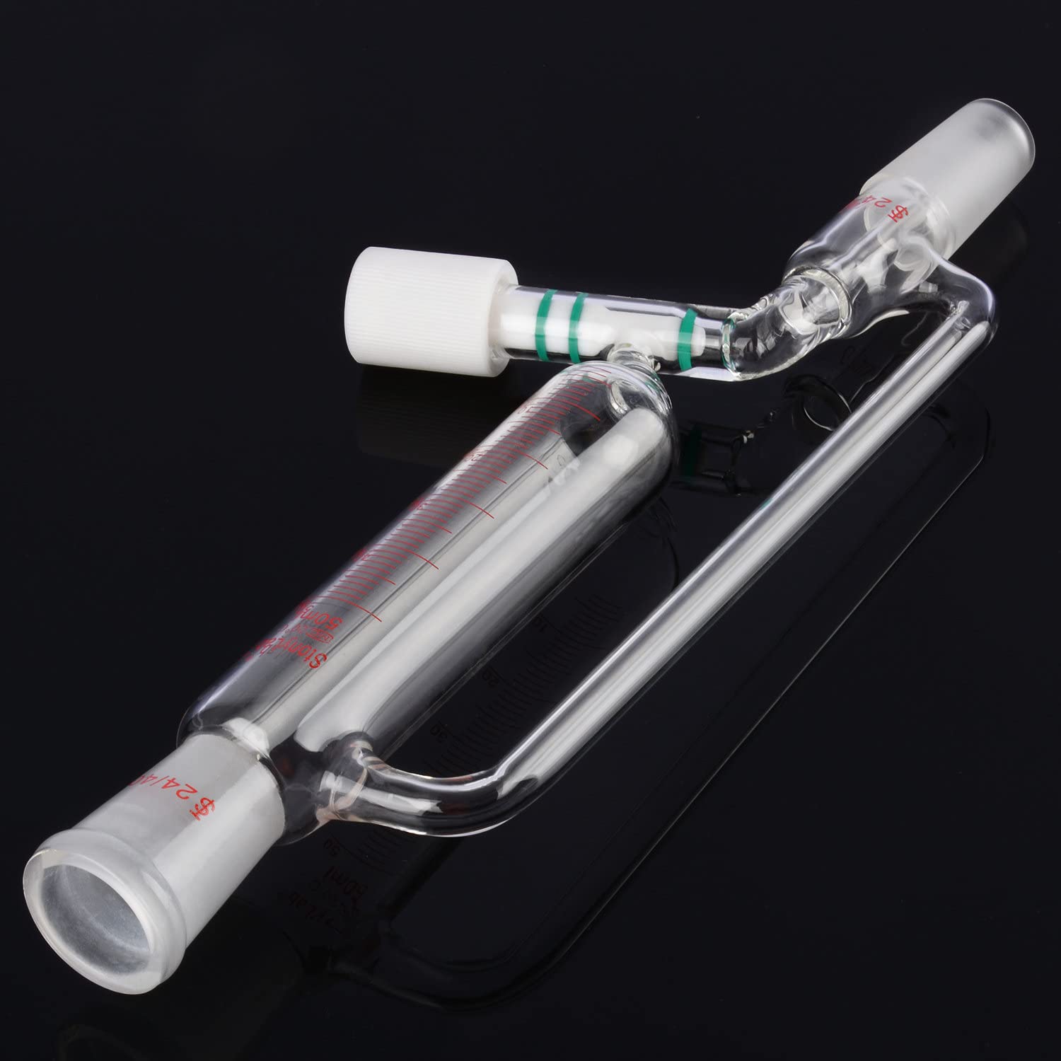 stonylab Ampoule à Addition Graduée à Compensation de Pression, Entonnoir en Verre Borosilicaté avec Joint 24/40 et Vanne à Vide Poussé pour Laboratoire, 50 ml