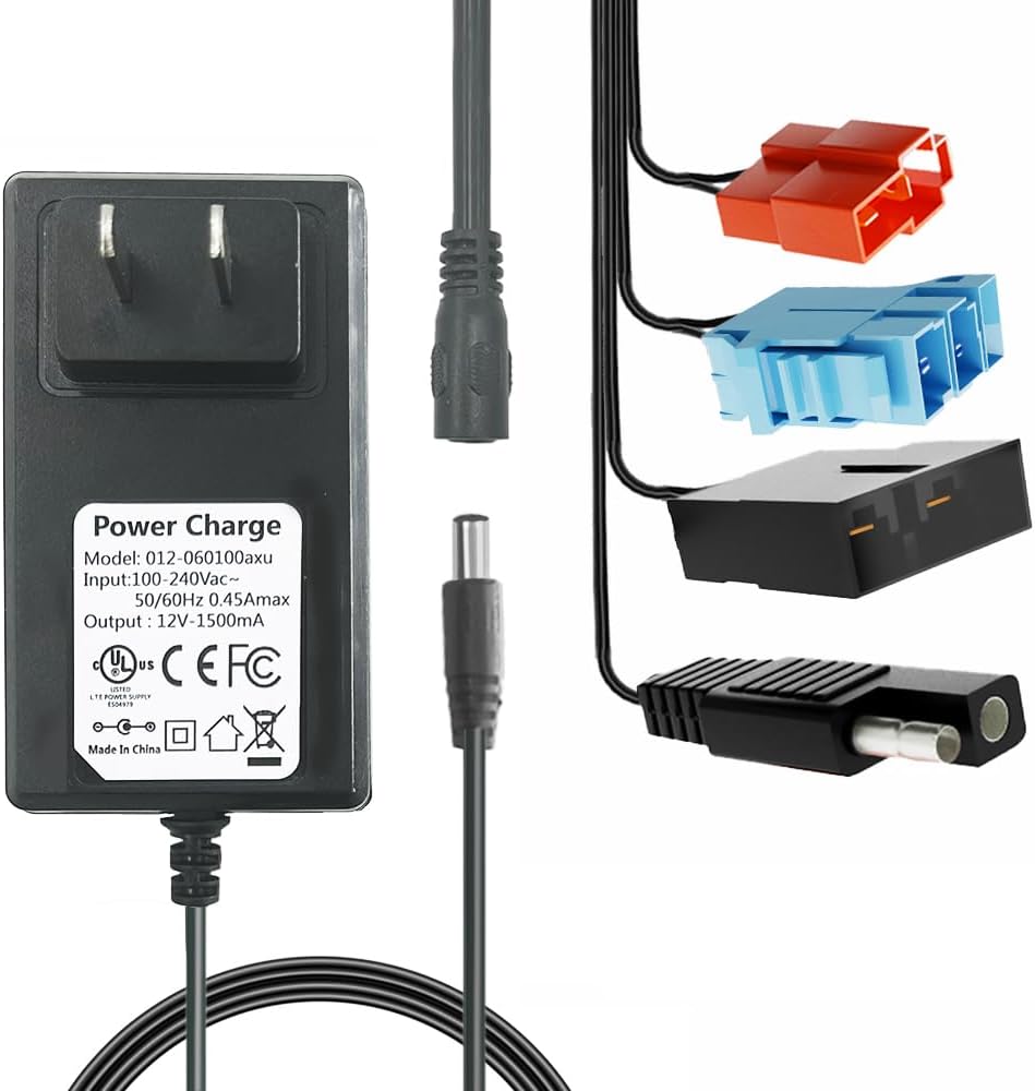12Volt Multi-Function Charger for Battery Powered Kid's Ride On Toys Car,12VPower Adapter for Power Wheels Electric Vehicle,LED Lights,Universal (12V)