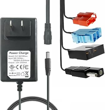 12Volt Multi-Function Charger for Battery Powered Kids Ride On Toys Car,12VPower Adapter for Power Wheels Electric Vehicle,LED Lights,Universal 12V