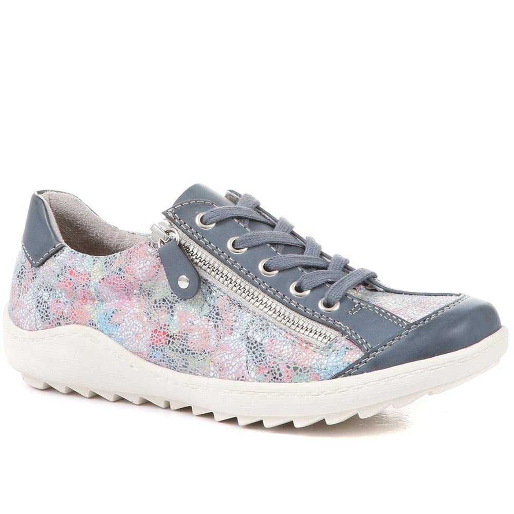 Pavers Ladies Lace-Up Trainers Shoes in Blue with Floral Print - Cushioned  Insole and Side Zip Access - Gripped Traction Sole - Size UK 5 / EU 38:  Amazon.co.uk: Fashion