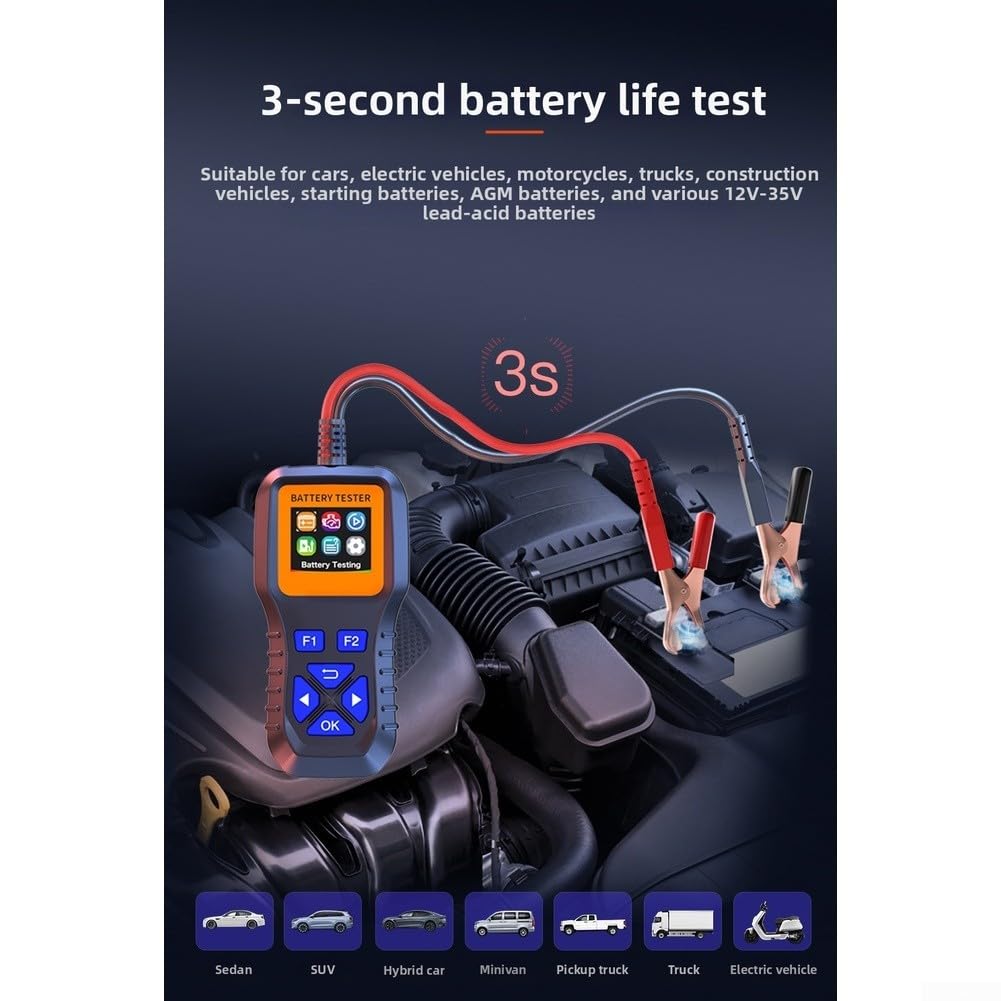 Tester per batteria auto, 12 V-35 V, strumento diagnostico automobilistico con resistenza interna, tensione e analisi dello stato di salute per auto, moto, barche