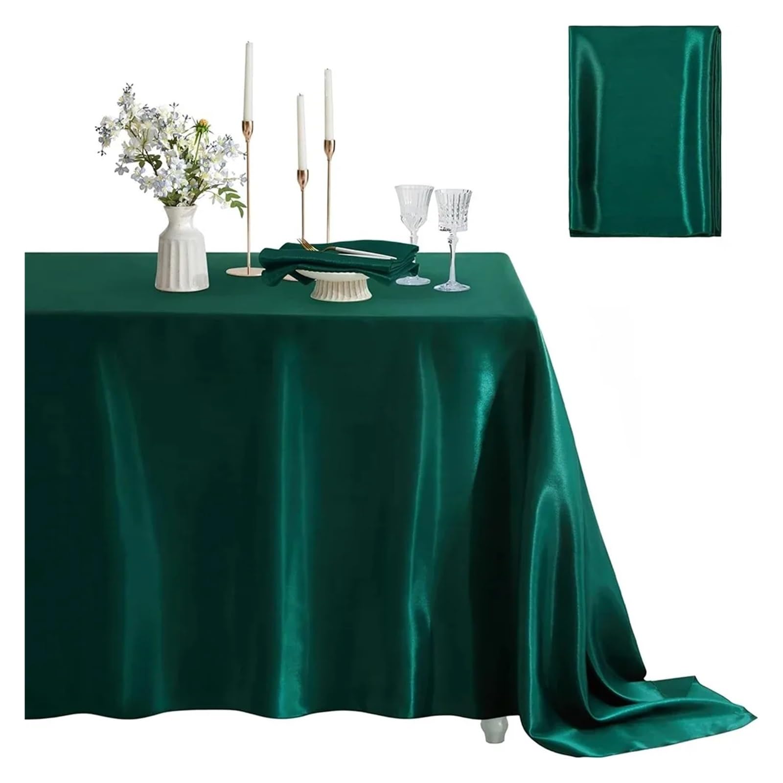 LOPJGGYF Rectangle Satin Tablecloth Wedding Table Cloth White Black For Party Birthday Events Banquet Decor Home Dinner Tablecloths for Wedding Banquet Party Events(Green,145x220cm)