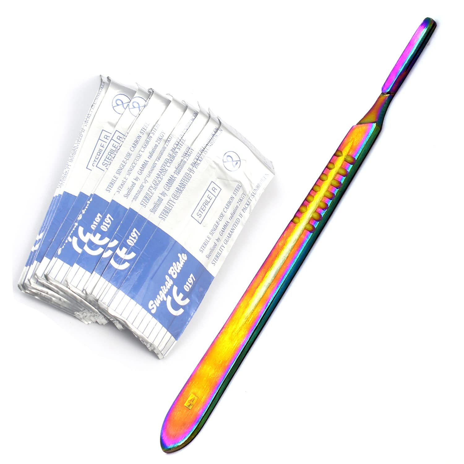 LAJA Imports Multi Color Scalpel Handle #4 +20 Sterile Blade # 24 Dental Instruments