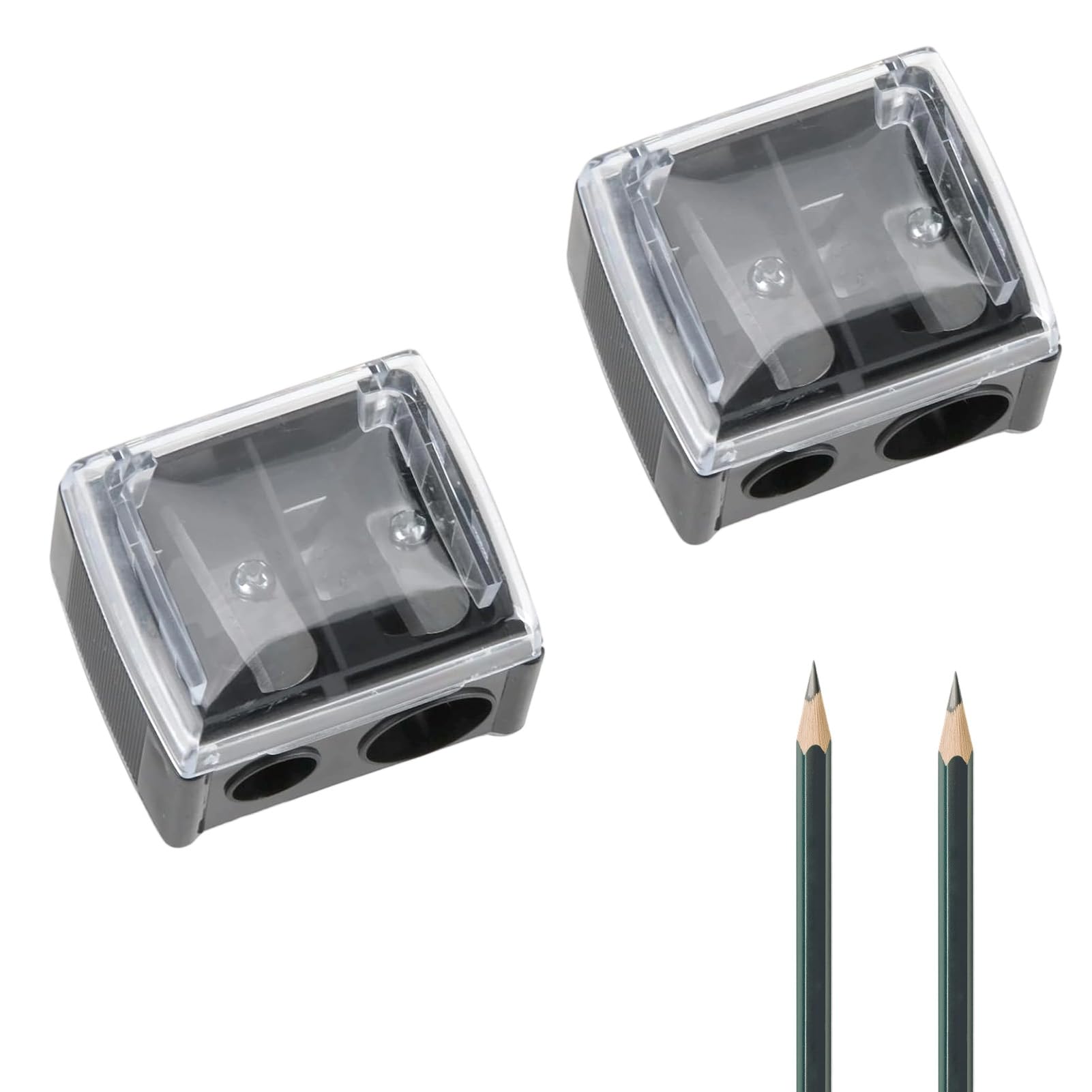 Pack de DeuxNoir Ta-ille Crayon Maq-uillage,Cr-ayon Maquillage Taille Crayon Maquillage Yeux, Double Trou Taille-Cra yon CosméTique,Pour Cray ons Jumbo Et Standard,Accessoires De Maquillage