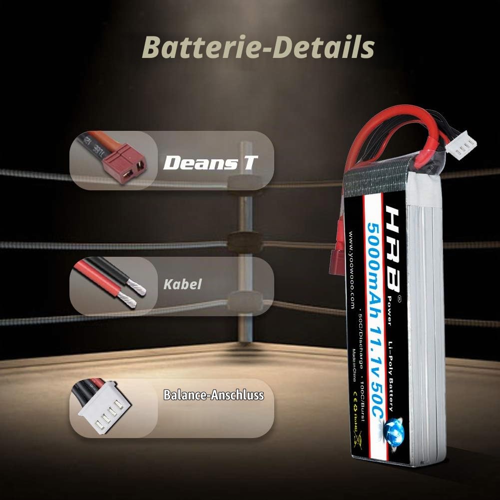HRB Lipo Akku 5000mAh 3S 11,1V 50C Lipo Batterie mit Deans Stecker T Plug für RC Hobby RC Auto Helikopter Fleugzeug