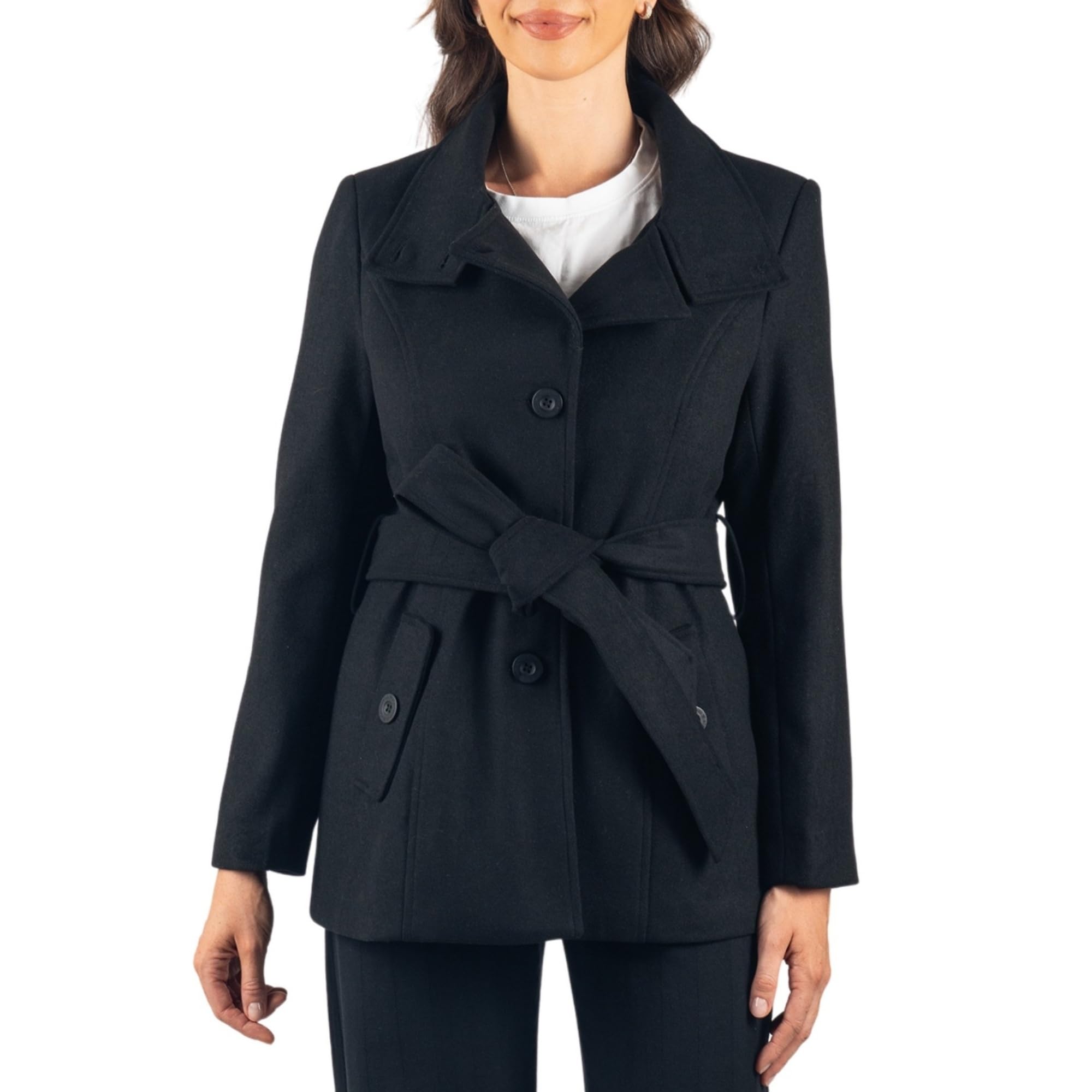 alpine swiss Bella Abrigo de lana para mujer Chaqueta con botones Chaqueta con cinturón