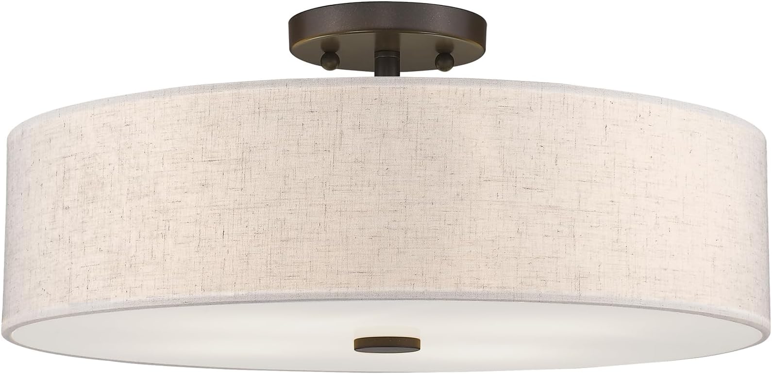 Lighting 52136-92 Meridian Collection 4-Light Transitional Ceiling Mount Fixture with Oatmeal Color Fabric Hardback Shade, English Bronze