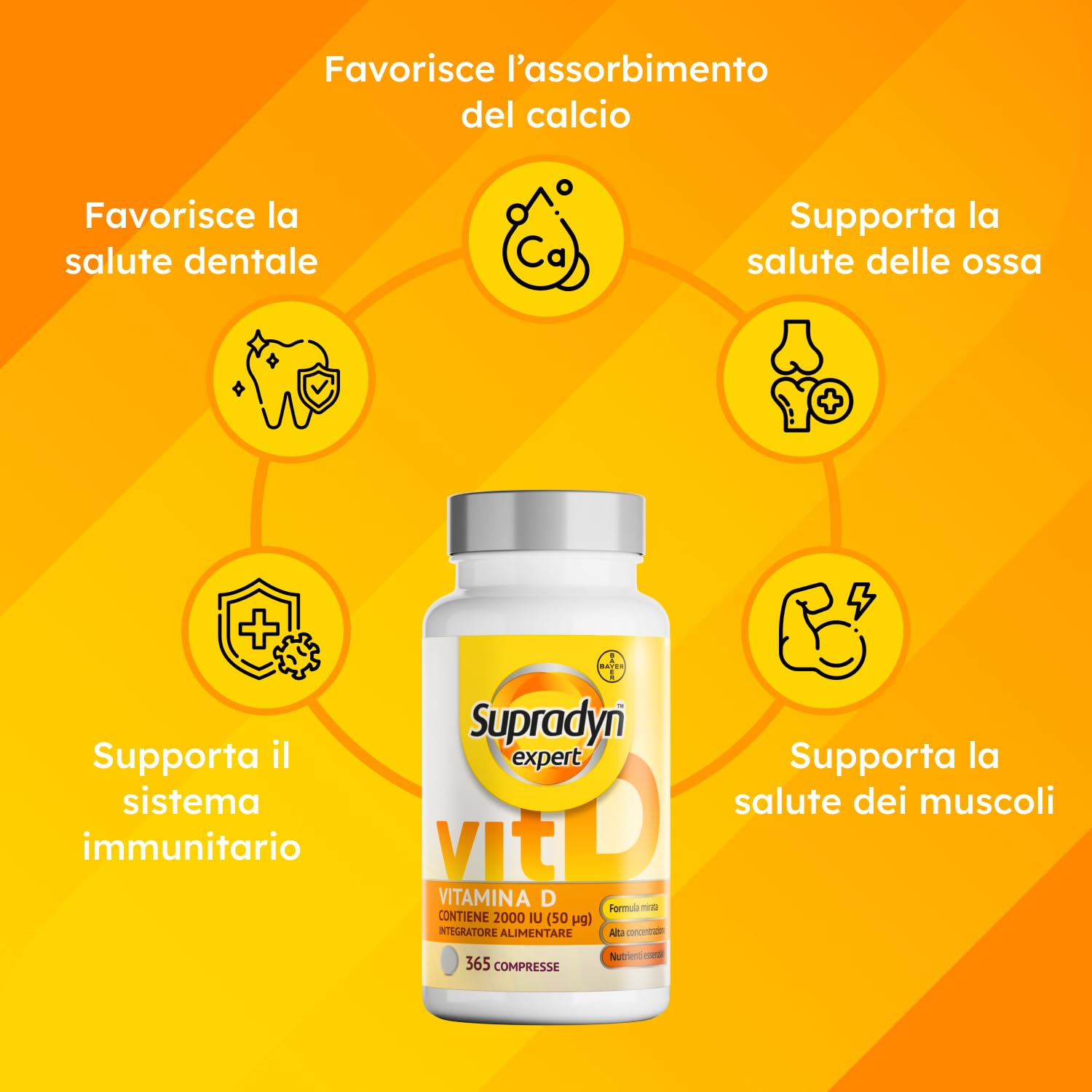 Supradyn Expert Vitamina D3 2000 UI (50 μg) - 365 compresse per 1 anno - Integratore di vitamina D ad alto dosaggio - Supporto per ossa, muscoli, denti e sistema immunitario - Vegetariano