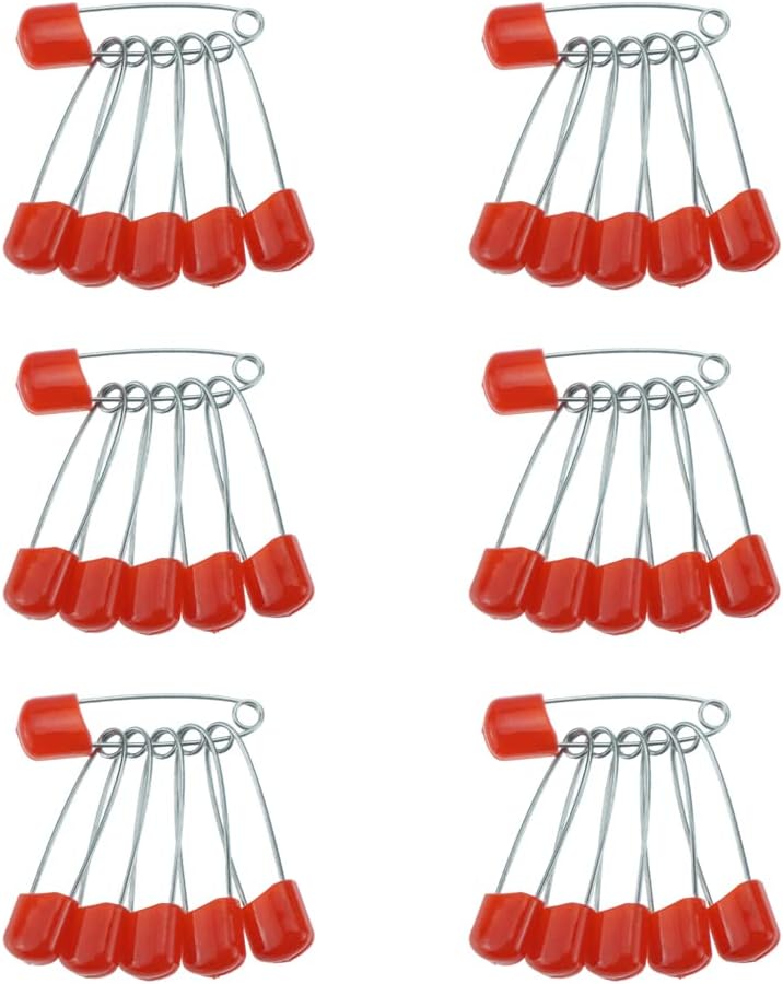 60 Count Plastic Safety Pins 1.57 Inch Plastic Head Stainless Steel Diaper Pins for Handcrafts DIY (Red)