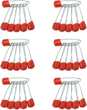 60 Count Plastic Safety Pins 1.57 Inch Plastic Head Stainless Steel Diaper Pins for Handcrafts DIY Red