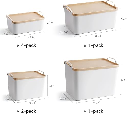 Miniatura 2 de 8 contenedores de almacenamiento con tapas de bambú, contenedores de almacenamiento de plástico para estantes, cajones, escritorio, armario, sala de