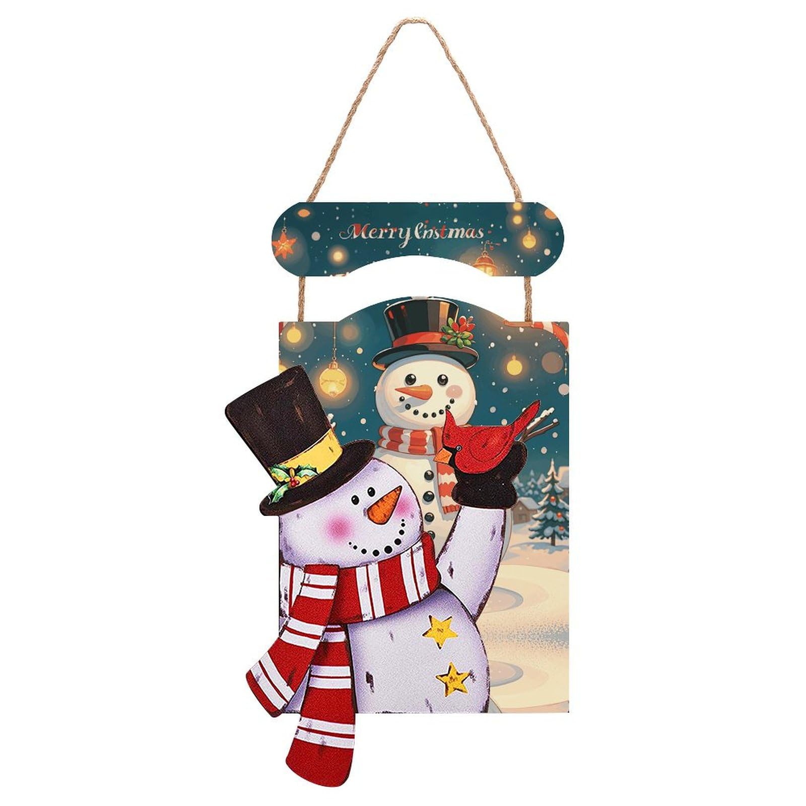 Peinture décorative imprimée bonhomme de neige en bois pour tableau Noël