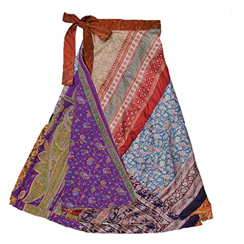 Jedzebel ¾ Length Reversible Patchwork Silk-Blend Sari Wrap Skirt - Dn20 #TOP20