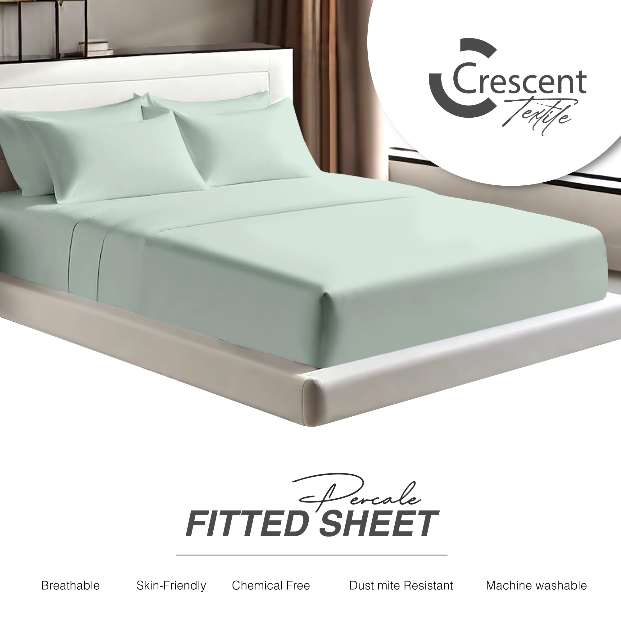 Egyptian Cotton Fitted Sheets 25cm Deep Mattress Pocket 200 Thread Count Fitted Bed Sheet- Soft & Comfortable Bottom Sheet (Duck Egg - Image 4