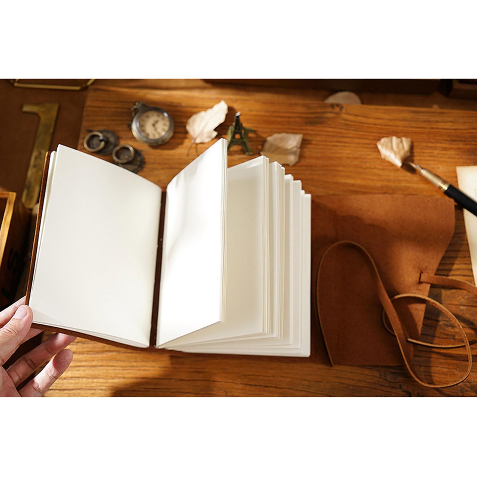 esmen Carnet de voyage en cuir, couverture vintage couche supérieure, bloc-notes rechargeable à feuilles mobiles, journal papier vierge(Coffee)