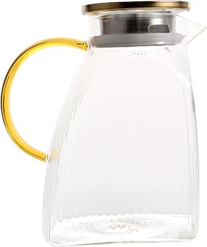 Glass Water Jug with Lid for Refrigerator Side Door Heat-resistant Cold Water Pitcher for Juice Tea and Beverages Transparent Kitchen Drink Pitcher Household Use
