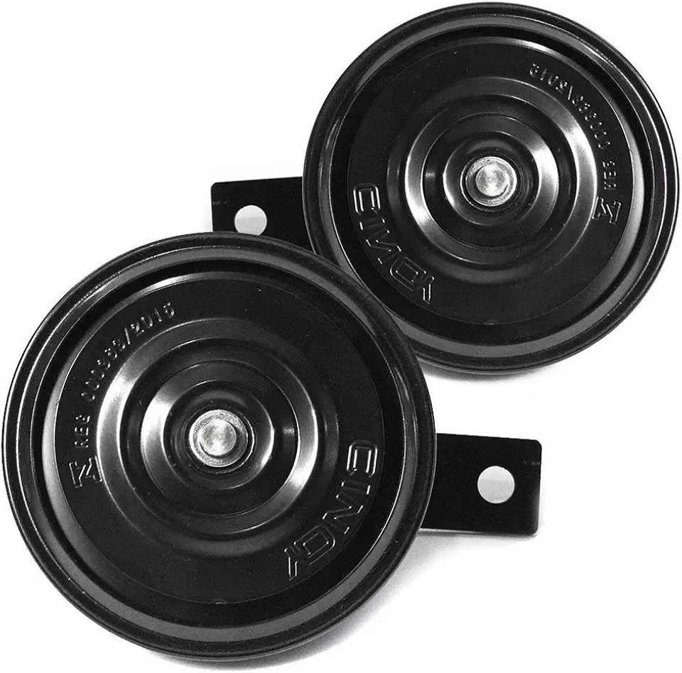 YONIC Buzina Universal Tipo Paquerinha 2 Terminais 12V, Ajuste Universal, Veículos com Voltagem 12V, Metal, Preto com Traço Vermelho