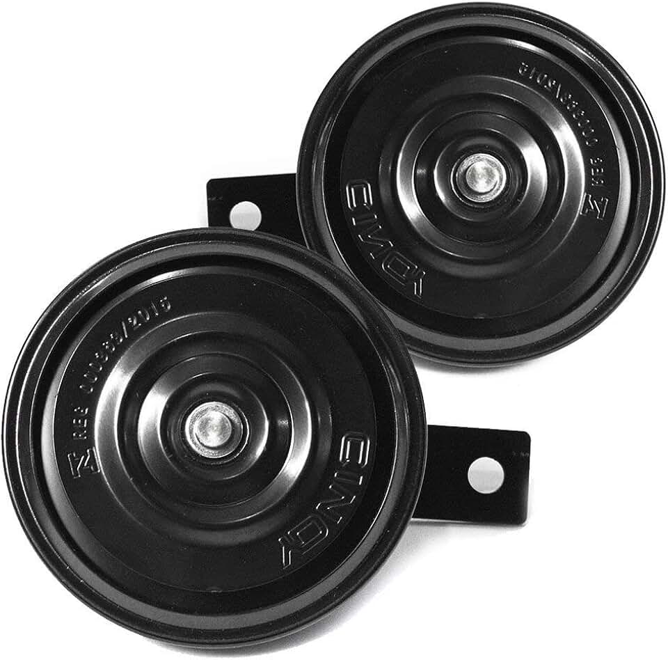 YONIC Buzina Universal Tipo Paquerinha 2 Terminais 12V, Ajuste Universal, Veículos com Voltagem 12V, Metal, Preto com Traço Vermelho