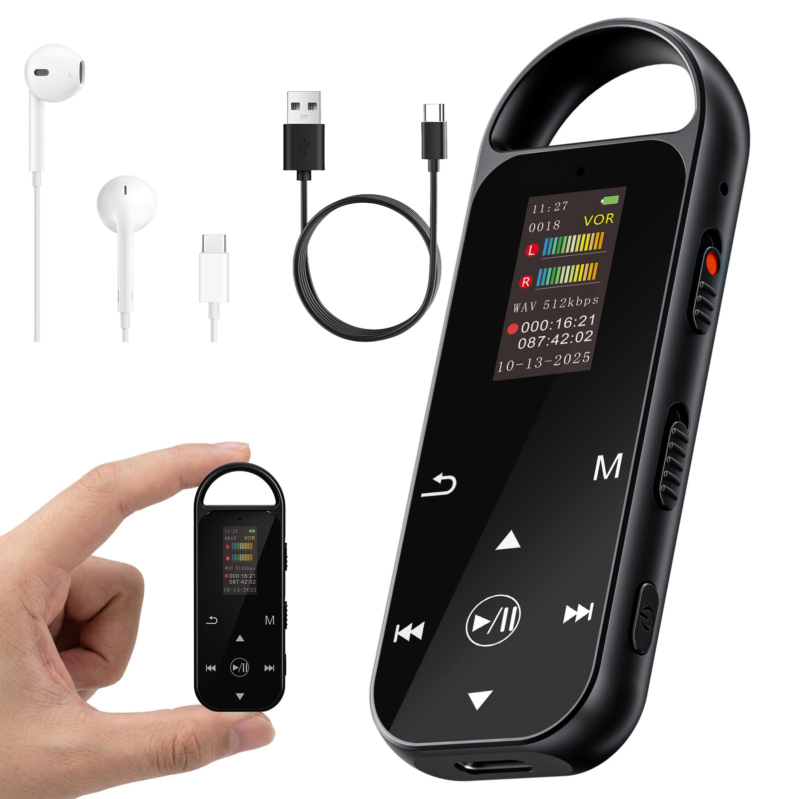 Digitales Diktiergerät mit Wiedergabe, 64 GB, tragbares Audio-Aufnahmegerät für Vorträge, Meetings, Interviews, Sprachaktivierter Rekorder mit Rauschunterdrückung, A-B-Wiederholung, Touch-Taste und