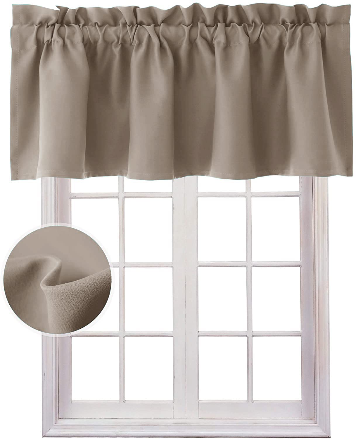 Hiasan Valance Curtains for Kitchen Blackout Thermal Insulated Solid Window Curtain Valance, Camel, 42 x 18 Inches, 1 Panel