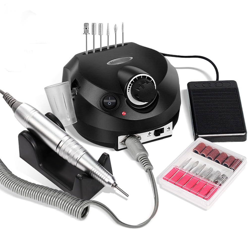 Ponceuse pour Ongles Professionnelle, Lime Ongles Électrique Machine 30000 TPM avec 6 Embouts Kit de Conception d'art d'ongle pour Domicile/Salon, Retirer Vernis/Gel C